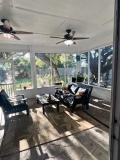 861 Redwood Ave, Rockport, TX 78382 - sunroom / solarium featuring a ceiling fan and outdoor lounge area