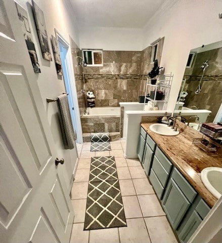 bathroom with vanity, tile patterned floors, and tiled shower / bath combo