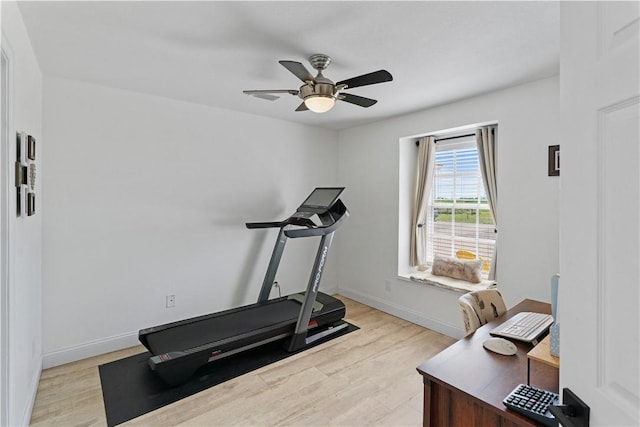 15209 Dasmarinas Dr, Corpus Christi, TX 78418 - exercise area featuring a ceiling fan and light wood finished floors