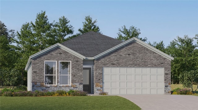 view of front of house featuring a garage and a front lawn