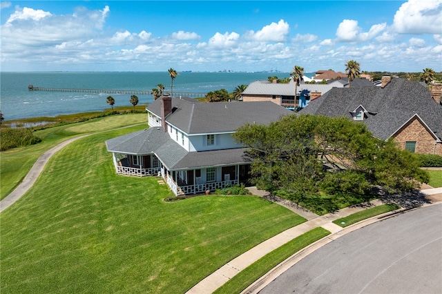 bird's eye view featuring a water view