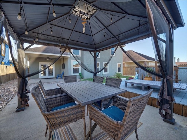 view of patio featuring a gazebo and french doors