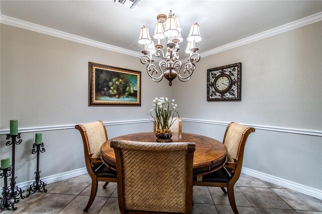 4009 Rooney Dr, Corpus Christi, TX 78413 - tiled dining room with a chandelier, crown molding, and baseboards
