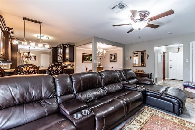 4009 Rooney Dr, Corpus Christi, TX 78413 - living area with a chandelier and a ceiling fan