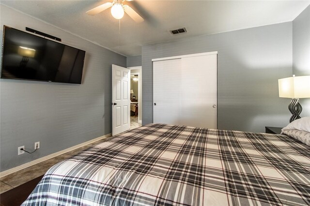 4009 Rooney Dr, Corpus Christi, TX 78413 - unfurnished bedroom featuring a closet, baseboards, and a ceiling fan