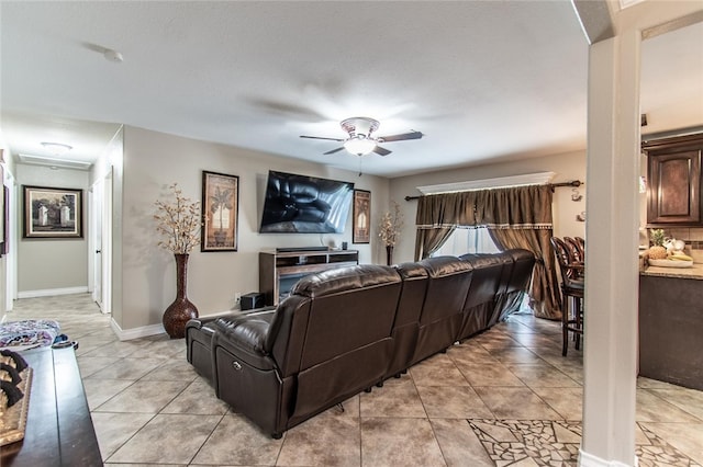 4009 Rooney Dr, Corpus Christi, TX 78413 - living room featuring a ceiling fan and light tile patterned flooring