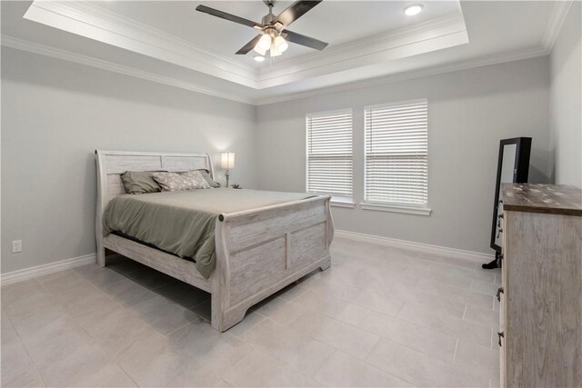 1501 Days End Dr, Corpus Christi, TX 78417 - bedroom with a tray ceiling, ornamental molding, ceiling fan, and recessed lighting