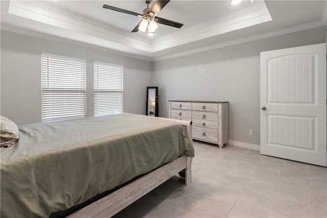 1501 Days End Dr, Corpus Christi, TX 78417 - bedroom featuring a raised ceiling, ornamental molding, and a ceiling fan