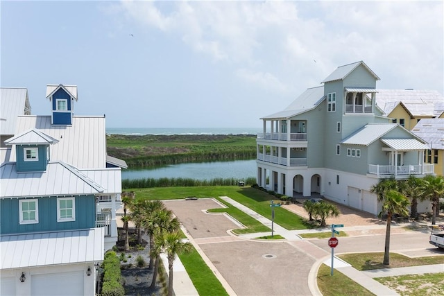 exterior space featuring a water view
