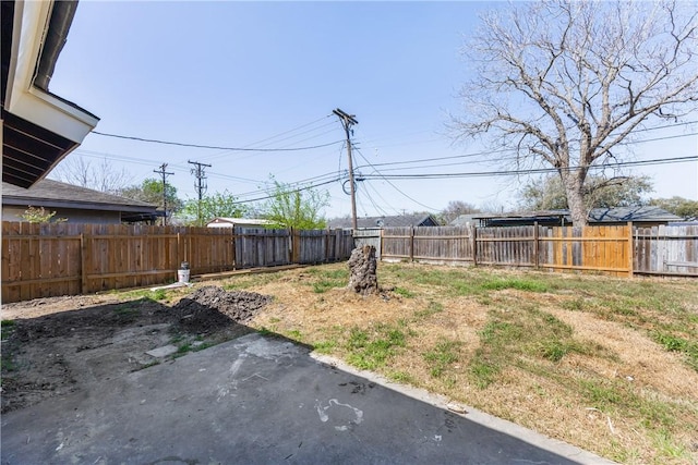 view of yard with a patio and a fenced backyard