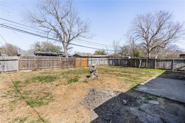 view of yard with a fenced backyard