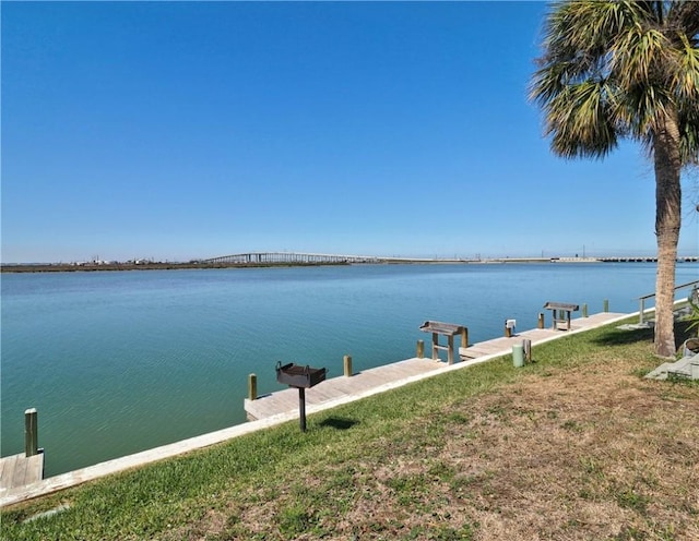 view of dock with a water view