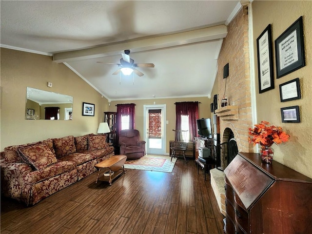 2742 Bramblebush Dr, Corpus Christi, TX 78410 - living area featuring wood finished floors, ceiling fan, and a fireplace