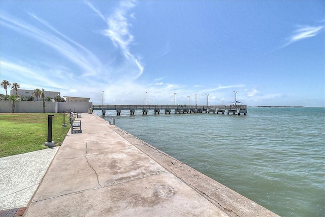 dock area featuring a water view