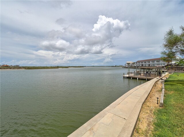 dock area with a water view