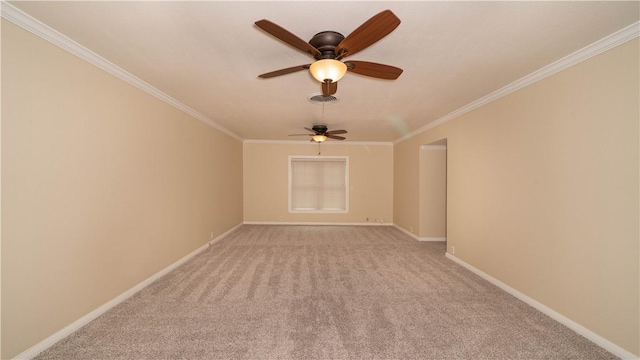 110 Amistad St, Corpus Christi, TX 78404 - spare room with crown molding, light carpet, a ceiling fan, and baseboards