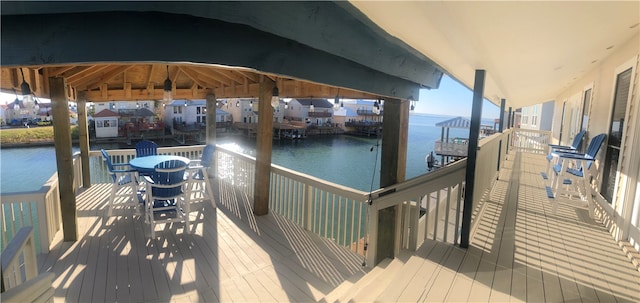 view of dock with a water view