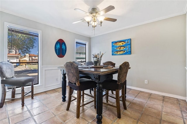 13525 Bullion Ct, Corpus Christi, TX 78418 - dining space featuring a ceiling fan and crown molding