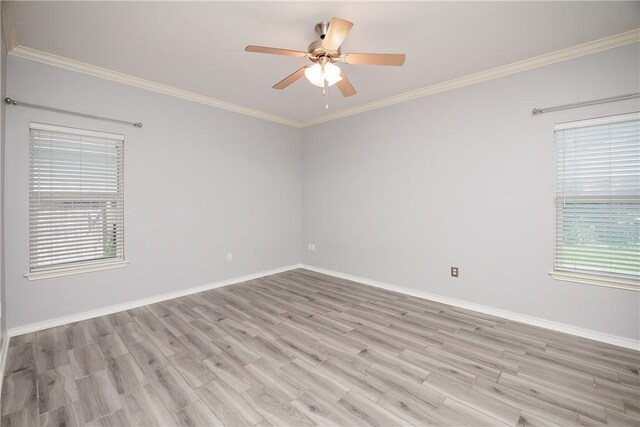 6513 Purplewing Dr, Corpus Christi, TX 78414 - unfurnished room featuring a ceiling fan, light wood-type flooring, ornamental molding, and baseboards