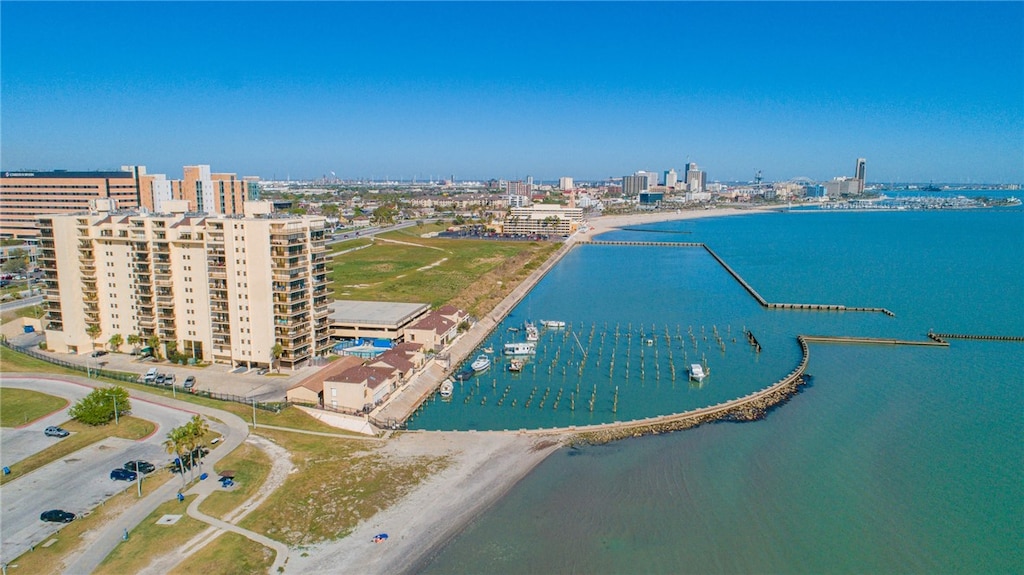 aerial view featuring a water view