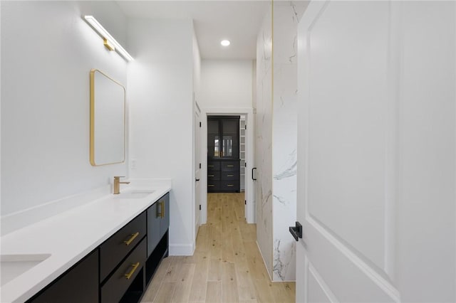 bathroom with hardwood / wood-style flooring and vanity