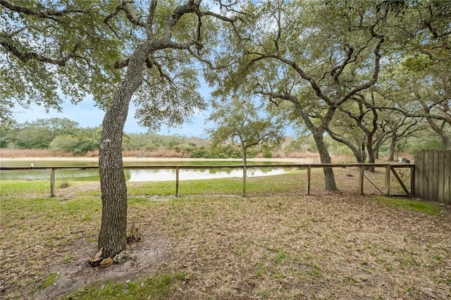 view of yard with a water view