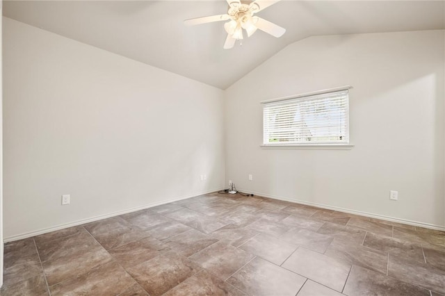 unfurnished room with vaulted ceiling and ceiling fan