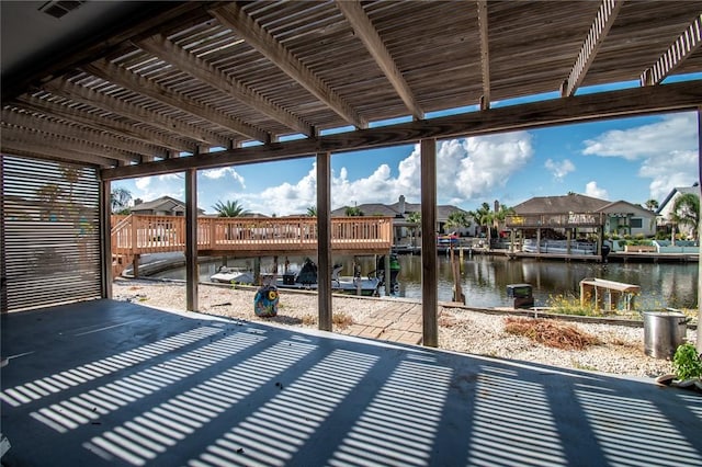 15957 San Felipe Dr, Corpus Christi, TX 78418 - view of patio with a water view, a residential view, and a pergola