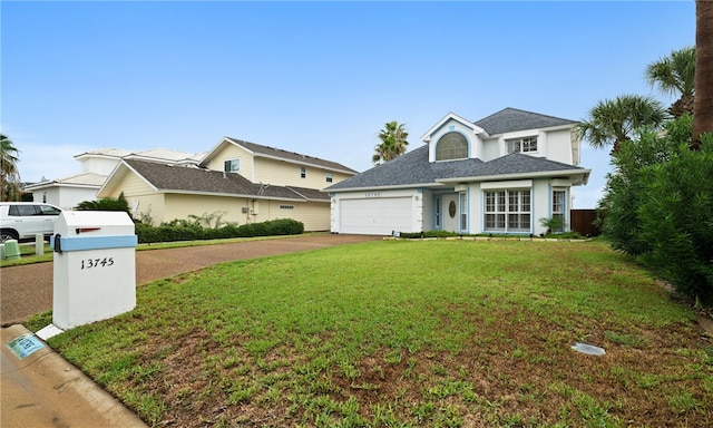 view of front of property with a garage and a front yard