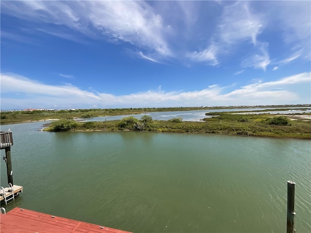 view of dock with a water view