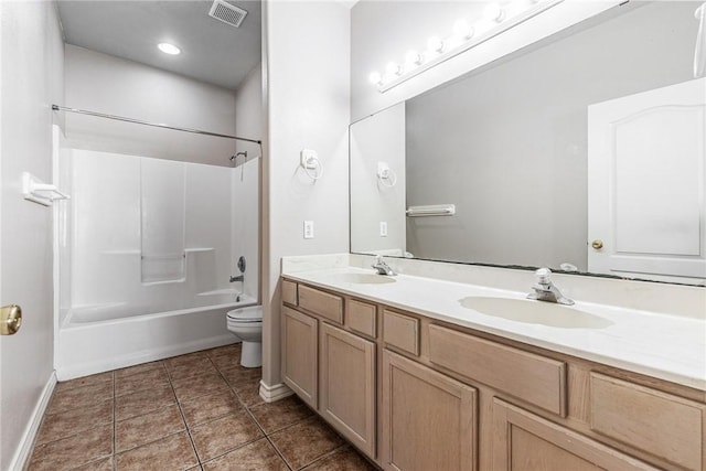 full bathroom with tile patterned flooring, toilet, visible vents, and a sink