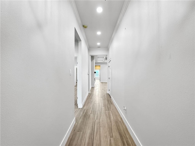 6222 Sadie St, Corpus Christi, TX 78415 - corridor with recessed lighting, crown molding, baseboards, and wood finished floors