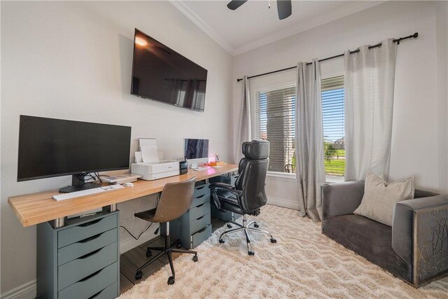 734 Buffalo Creek Dr, Corpus Christi, TX 78415 - office space featuring crown molding and a ceiling fan