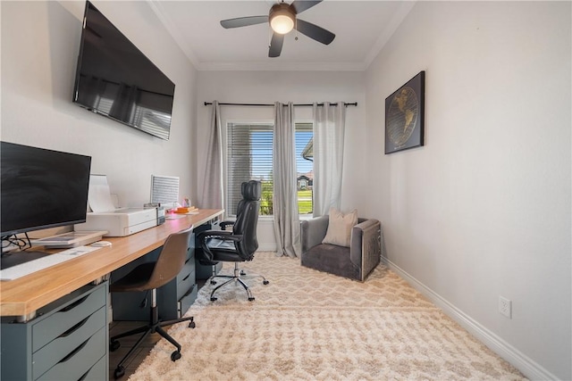 734 Buffalo Creek Dr, Corpus Christi, TX 78415 - carpeted office space with ceiling fan and ornamental molding