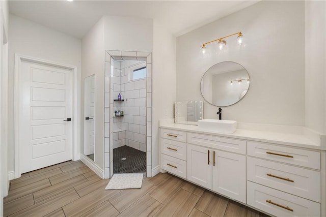 734 Buffalo Creek Dr, Corpus Christi, TX 78415 - full bath featuring walk in shower, vanity, and wood finish floors