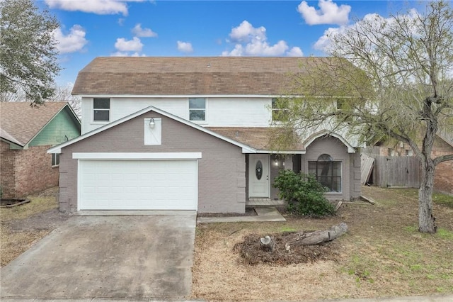 front facade with a garage