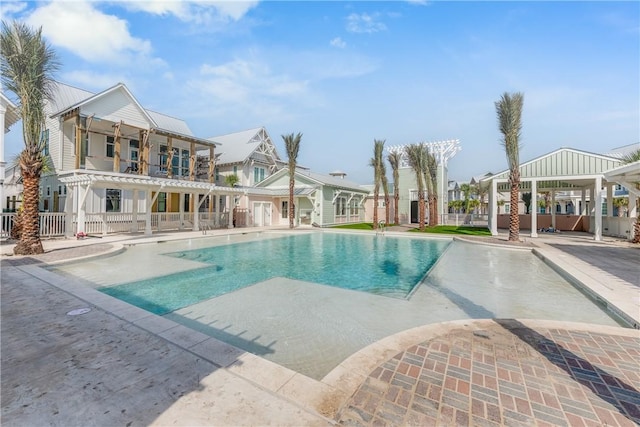 view of pool featuring a gazebo and a patio area