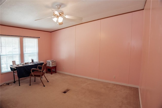 3081 Hackberry Ave, Ingleside, TX 78362 - office space with healthy amount of natural light, ceiling fan, light colored carpet, ornamental molding, and a decorative wall