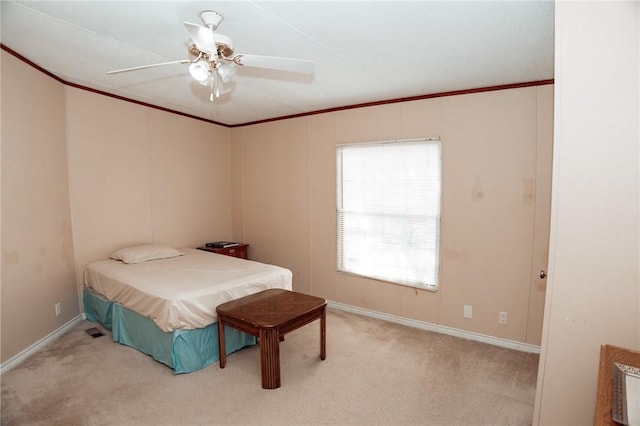 3081 Hackberry Ave, Ingleside, TX 78362 - bedroom featuring light colored carpet, ornamental molding, and ceiling fan