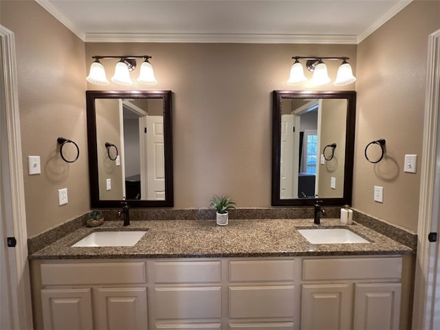 bathroom with vanity and crown molding