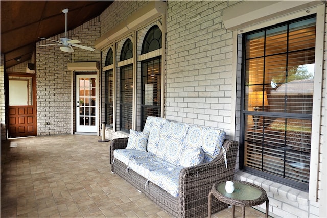 view of patio featuring ceiling fan