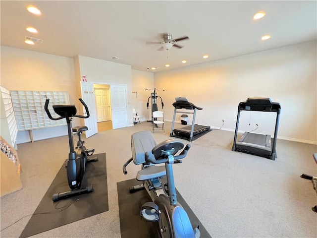 67 Augusta Cir, Aransas Pass, TX 78336 - exercise room with a ceiling fan, carpet floors, and recessed lighting