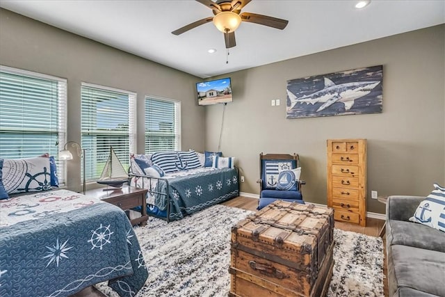 67 Augusta Cir, Aransas Pass, TX 78336 - bedroom featuring wood finished floors, recessed lighting, and ceiling fan