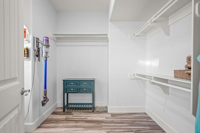 walk in closet with hardwood / wood-style floors