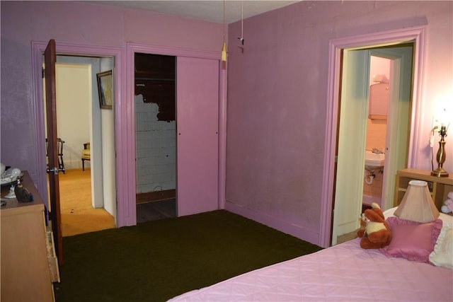 bedroom with a closet and carpet