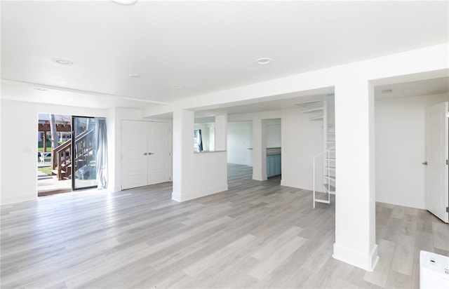 interior space with light hardwood / wood-style floors