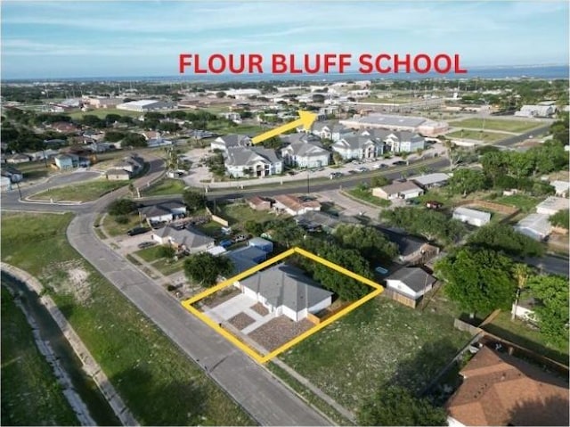 2814 Held Dr, Corpus Christi, TX 78418 - aerial perspective of suburban area featuring property parcel outlined