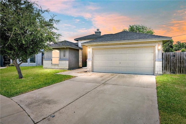 2706 Lake Rhapsody Dr, Corpus Christi, TX 78414 - view of front of property featuring driveway, stucco siding, roof with shingles, and a chimney