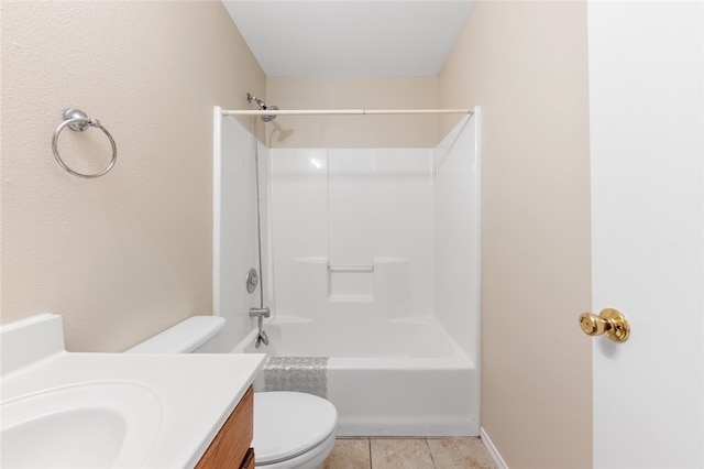 full bathroom featuring tile patterned floors, shower / tub combination, vanity, and toilet