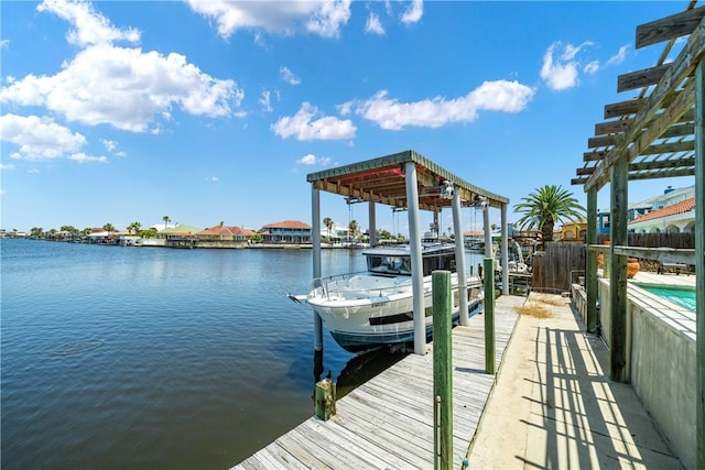 15929 San Felipe Dr, Corpus Christi, TX 78418 - dock area featuring a water view and boat lift